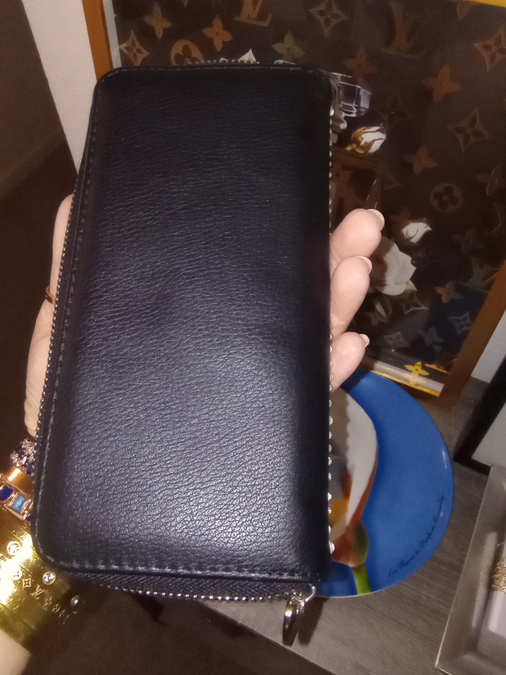 Black Bedazzled Zip-Around Women's Wallet - Picture 2 of 3